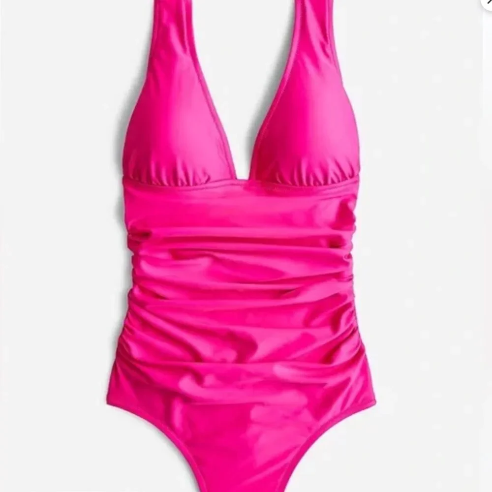 J. CREW Ruched V-Neck One Piece Swimsuit Women's 8 Radiant Fuchsia BC116‎ Beach